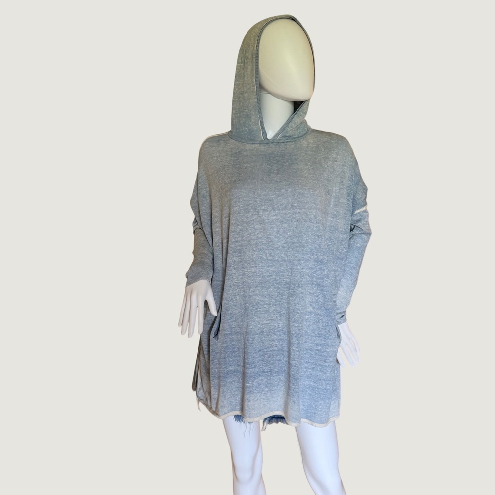 Maje Casiope Blue Silk Cotton Cashmere Oversized Hoodie Sweater TU ( one size )
